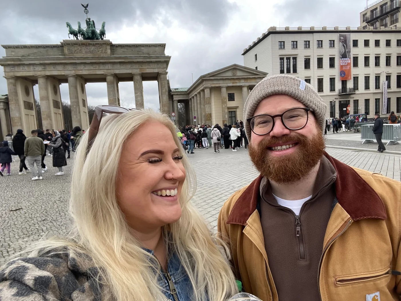 Holly and John together at the Brandenburg Gate in Berlin